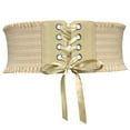 thumbnail image 1 of Today's Deal Women's Elastic Stretch Wide Lace Corset Fashion Girdle Lace-Up Front Belt for Dresses Trendy Waist Belt for Women 3.94 inch, 1 of 2