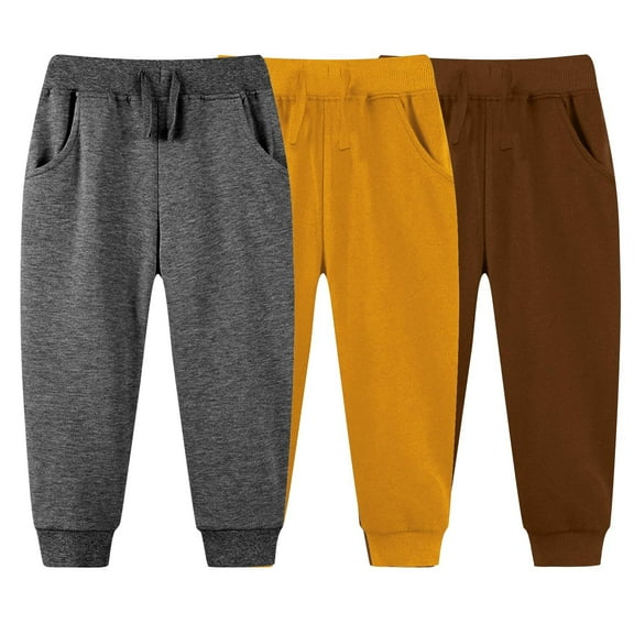 Abomasnow Toddlers Boys Girls Drawstring Elastic Waist Sweatpants 3 Pcs Solid Tapered Sweat Pants Fall Winter Warm Joggers Pants 1-7 Years
