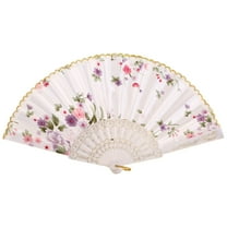 Folding Hand Fan for Women - Foldable Chinese Japanese Vintage Bamboo Silk Fan - for Hot Flash, Church, EDM, Music Festival, Party, Dance, Performance, Decoration, Gift (White Sakura)