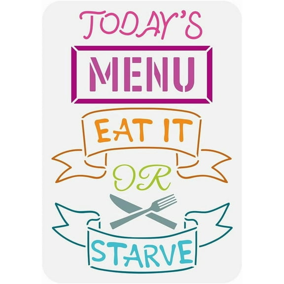 Today's Menu Stencil 8.3x11.7inch Reusable Eat It or Starve Pattern Painting Template DIY Art Knife and Fork Decoration Stencil