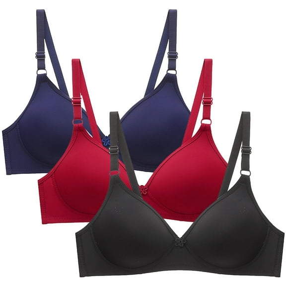 Pitauce 3 Pack Bras for Women Soild Color Wire Free Underwear One-Piece Everyday Bra High Elasticity Small Cup Underwear Soft Push Up Bras