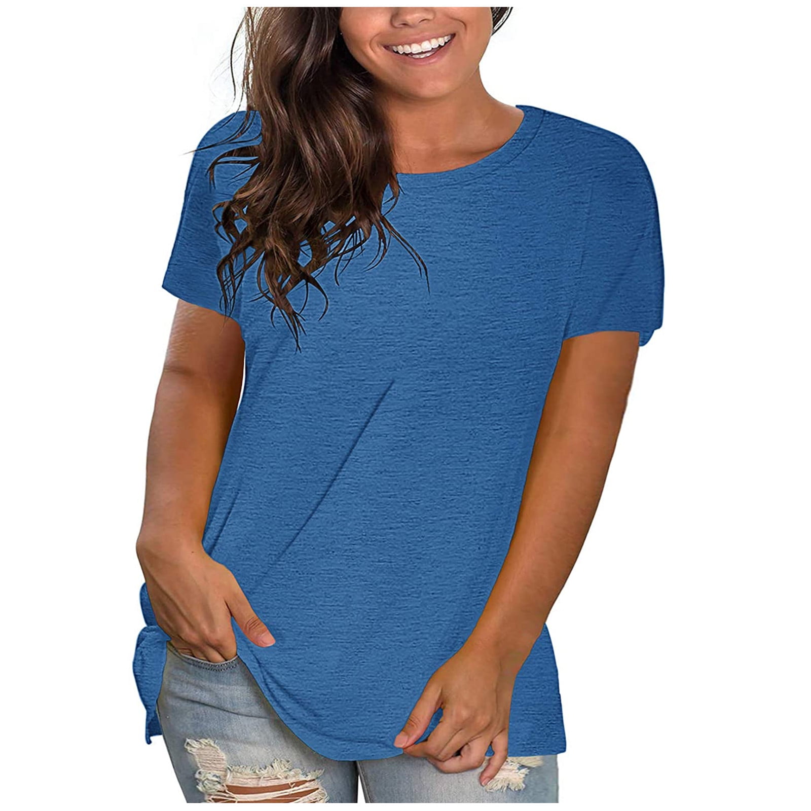 tklpehg Solid Color Womens Plus Size Tops Summer Leisure Round Neck Short Sleeve T shirt Fashion Loose Fit Business Basic Shirt Blouse Clearance 01 Dark Blue 4 S Walmart