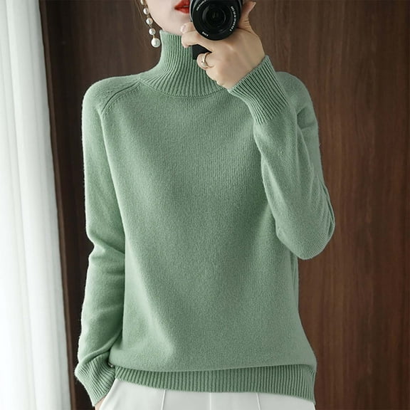 Pitauce Turtleneck Sweater for Women Solid Color Knitted Long Sleeve Tops Casual Loose Fit Pullover Basic Bottoming Tops Sweater