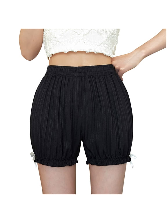 Todays Stylish Olyvenn Women's Ruffle Shorts Solid Color High Waist Pleated Bloomers Shorts with Ruffle Trim Knickers Safety Pants Bottoms Black 6