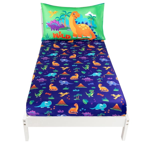 Todays Kids 2-Piece Dinosaurs Toddler Bed Sheets Set - Soft & Breathable Toddler Bedding Set, Machine Wash & Fade Resistant - Secure Fitted Sheet & Matching Pillowcase - Fits 28" x 52" Crib Mattress