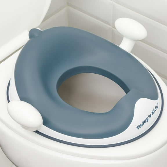 Todays Kids Anti-Slip Baby Training Toilet Seat for Toddlers - Comfortable & Soft Cushion, Secure Grip Handles - Splash Guard Design Potty Toddler Toilet Seat Attachment, Easy Storage Loop - Blue