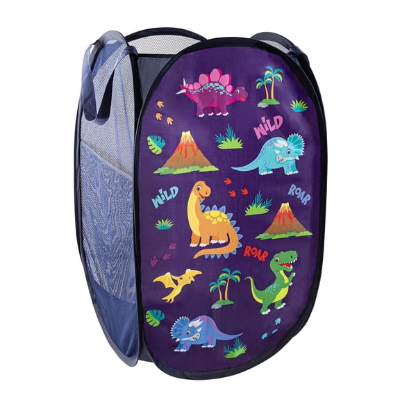 Todays Kids Dinosaurs Collapsible Mesh Pop Up Kids Laundry Hamper - Dirty Clothes Hamper for Bedroom, Large 24 Inch Tall Space-Saving Foldable Basket, Breathable Mesh, Reinforced Handles, Side Pocket
