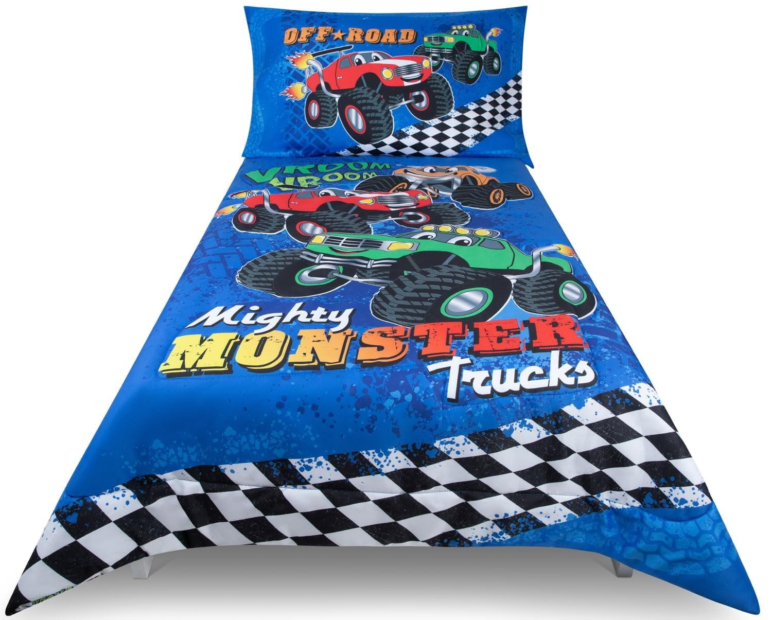 Todays Kids Monster Trucks Toddler Bedding Set for Boys - 4-Piece Toddler Bed Comforter Sets for Boys, Reversible Comforter & Pillowcase, Flat Sheet, Fitted Sheet, Breathable & Super Soft Microfiber