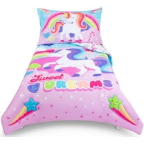 Todays Kids Unicorn Toddler Bedding Set for Girls - 4-Piece Toddler Bed Comforter Sets for Girls, Reversible Comforter & Pillowcase, Flat Sheet, Fitted Sheet, Breathable & Super Soft Microfiber