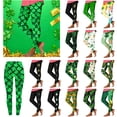 thumbnail image 1 of BiZtdJrK Women's St Patricks Day Leggings Shamrock Leaves Irish Green Yoga Pants Slim Fit Tummy Control Workout Leggings Vacation Outfits Gold S, 1 of 7