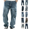 thumbnail image 1 of Todays Sale QATAINLAV Mens Big and Tall Baggy Cargo Jeans Distressed Baggy Slochy Denim Pants Fashion Harajuku Trousers Y2k Streetwear with Pockets Blue XL, 1 of 8