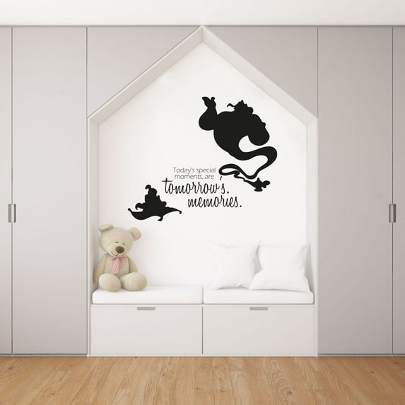 Todays Special Moments Are Tomorrows Memories - Genie In Lamp Disney Movie Aladdin Cute Silhouette Drawing Art Vinyl Wall Art Wall Sticker Wall Decal For Home Wall Decoration Décor Design (40x40 inch)