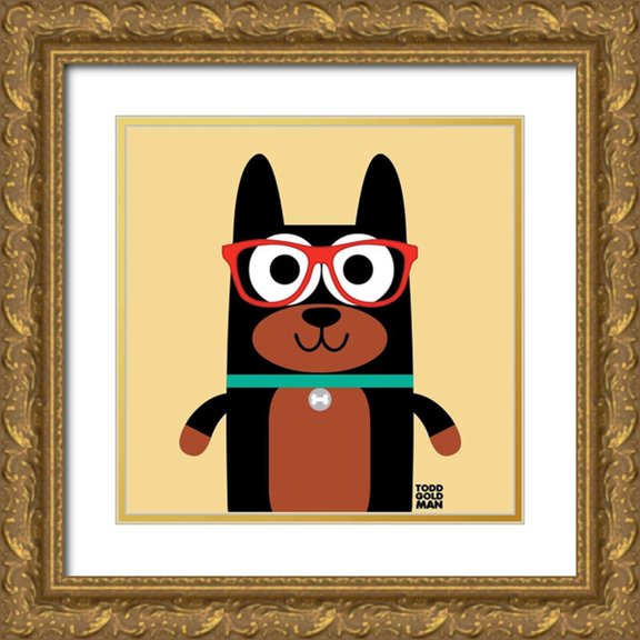 Todd Art 26x26 Gold Ornate Wood Framed with Double Matting Museum Art Print Titled - Bow Wow Doberman
