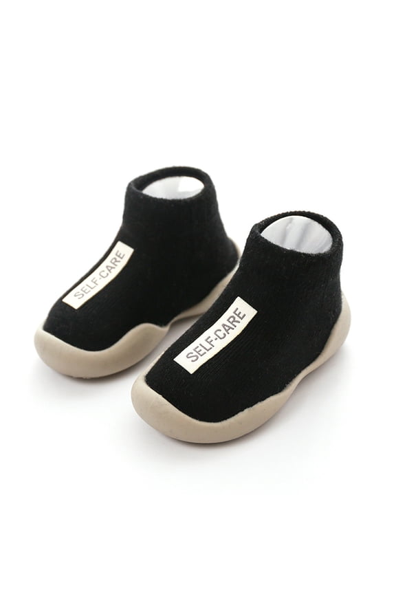 Todd-ler Anti-Skid Sock Shoes, Cotton Top with Rubberized Bottom, Perfect for Daycare, Home, or Learning to Walk. Black 27