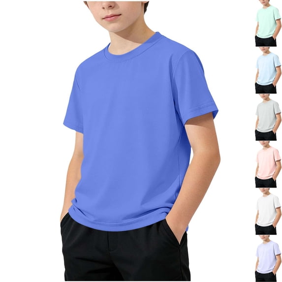 Toddeler Quick Dry T Shirts for Boys and Girls Short Sleeve Summer Going out Tops Crew Neck Breathable Cool Solid Color Pullover Shirts Unisex, for 3 to 13 Years