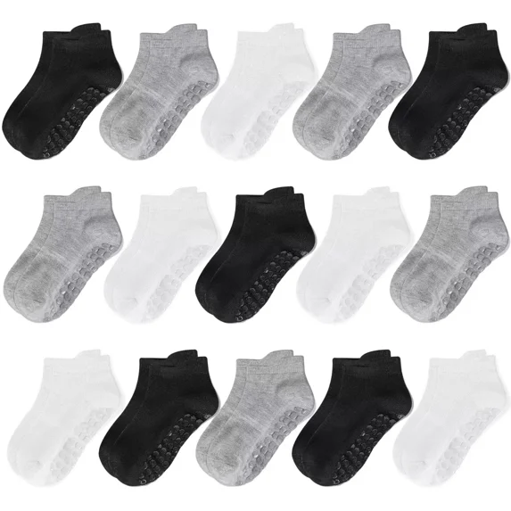 15 Pairs Toddler Grips Socks, Kids Non Slip Socks with Grippers for Active Baby Boys Girls 6Months-7Years