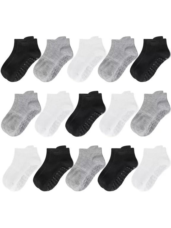 15 Pairs Toddler Grips Socks, Kids Non Slip Socks with Grippers for Active Baby Boys Girls 6Months-7Years