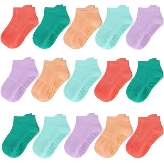 15 Pairs Toddler Grips Socks, Kids Non Slip Socks with Grippers for Active Baby Boys Girls 6Months-7Years