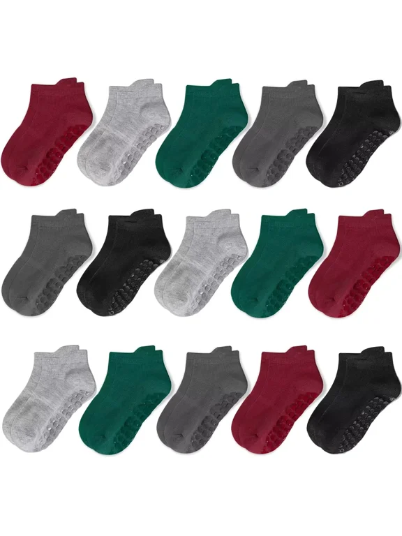15 Pairs Toddler Grips Socks, Kids Non Slip Socks with Grippers for Active Baby Boys Girls 6Months-7Years