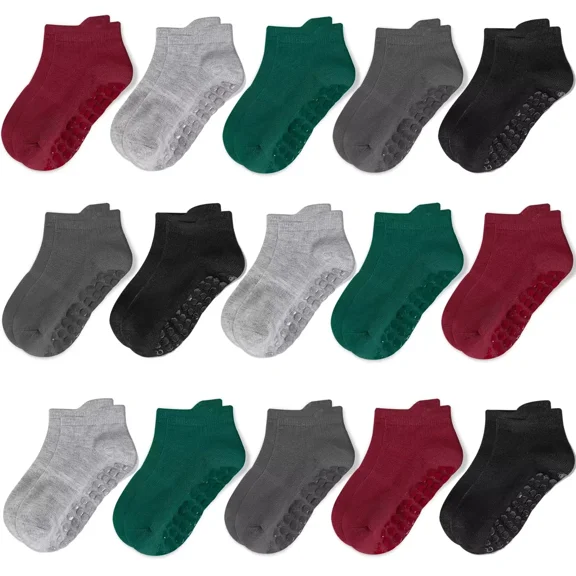 Todder Non Slip Socks, Kids Grip Ankle Socks, Anti Skid Sock 15 Pairs for Active Boys Girls Kids 6Months-7Years