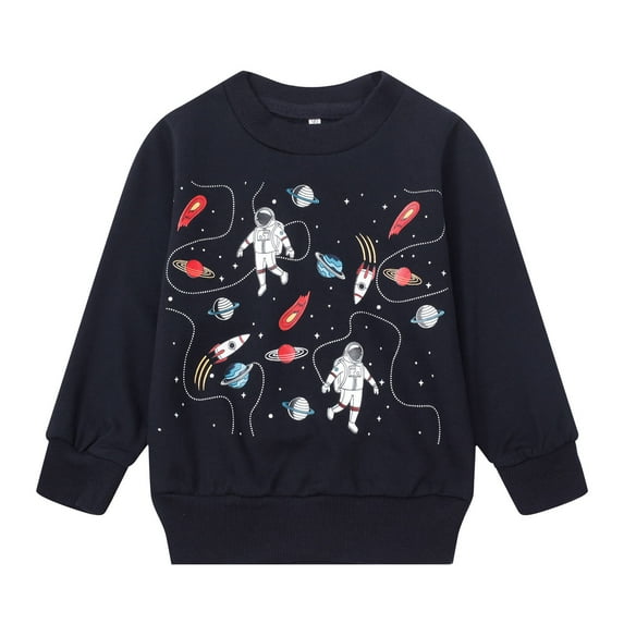 Toddle Boys Crewneck Sweatshirts Space Print Pollover 2T Black-061