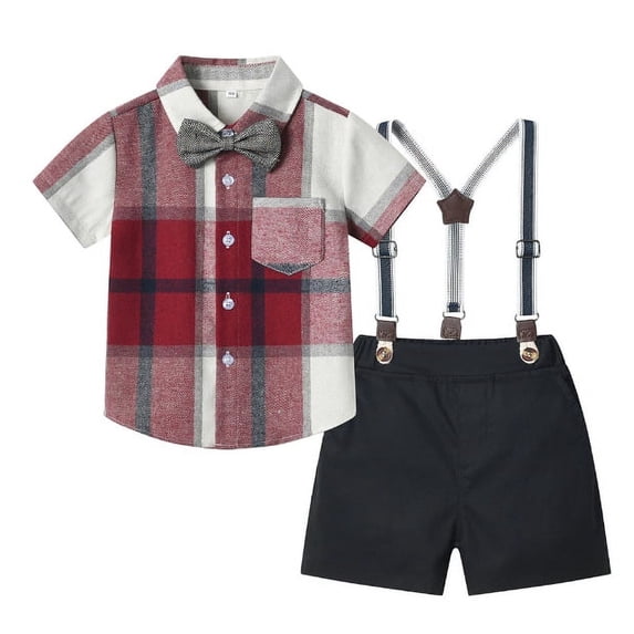 Toddler 2 Pack Baby Boys Short Sleeve Plaid Shirts Button Down Shirt Top Outwear Clothes