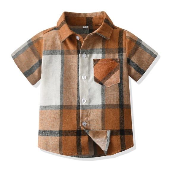 Toddler 2 Pack Baby Boys Short Sleeve Plaid Shirts Button Down Shirt Top Outwear Clothes