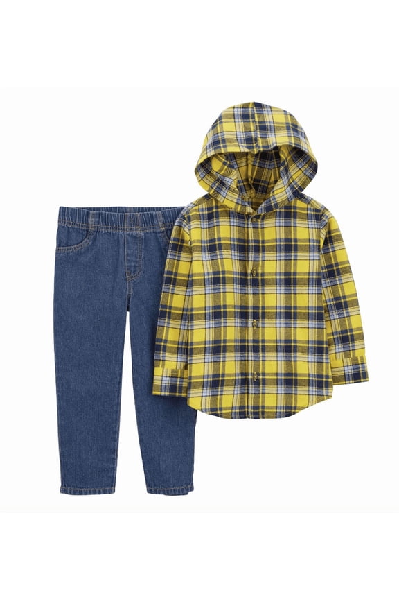 Toddler 2-Piece Plaid Button-Front Shirt & Twill Denim Pants - 2T