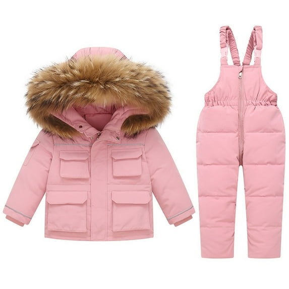 Toddler 2 Piece Snowsuit Boys Girls Puffer down Coat Jacket Jumpsuit Overalls Set Long Sleeve Winter Warm Ski Suit, Pink, 5 Years