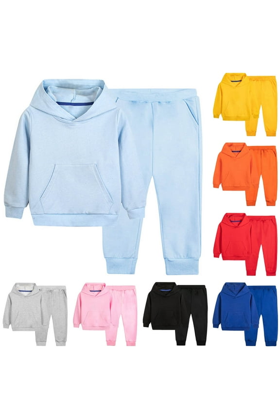 Toddler 2 Piece Sweatsuit Sets, Unisex Kids Soft Fleece Pullover Hooded Sweatshirt and Jogger Sweatpants Matching Sets Casual Solid Color Long Sleeve Travel Outfits