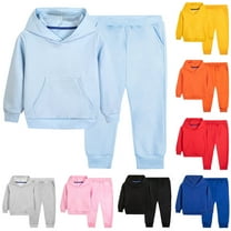 Toddler 2 Piece Sweatsuit Sets, Unisex Kids Soft Fleece Pullover Hooded Sweatshirt and Jogger Sweatpants Matching Sets Casual Solid Color Long Sleeve Travel Outfits
