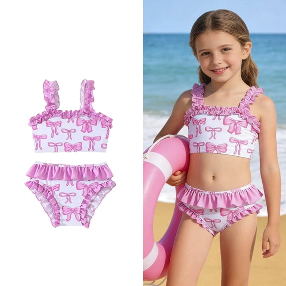 Toddler 2 Piece Swimsuit for Girls Bikini Set Girls Bow Bathing Suit Cute Little Girl Swimsuits Size 1-2 Years