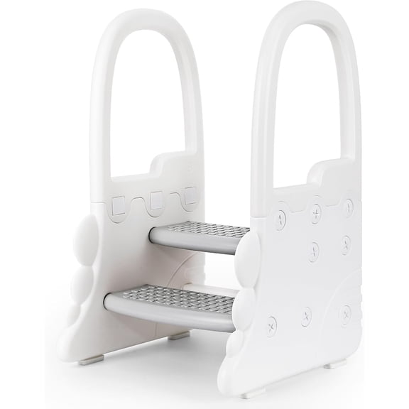 Toddler 2-Step Stool with Handrails, Kids Step Stool for Bathroom Sink and Toilet Potty Training Kitchen Counter, Toddler Step ladder Learning Helper with Non-Slip Pads,White