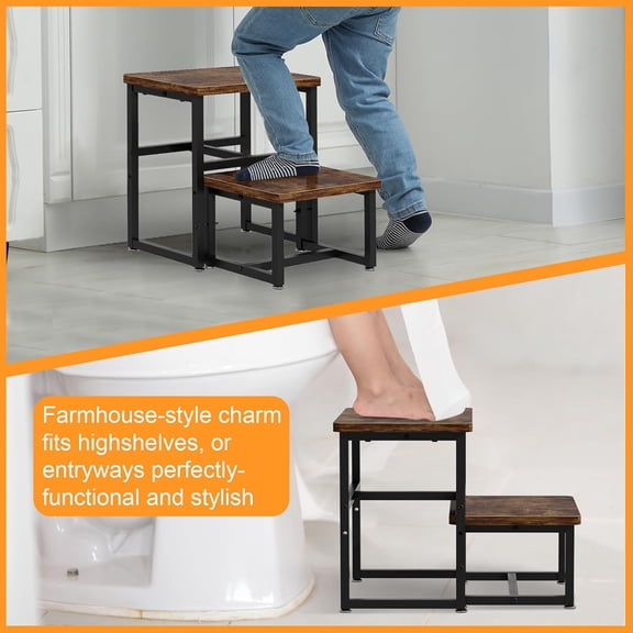 Toddler 2 Step Stool, Kids Wooden 2 Step Stools for Bathroom, Kitchen, Bedroom and Living Room, Heavy Duty Tall Stepping Stool for High Beds and Toilet up to 450-LBS$$Home Decor, Kitchen, & Other