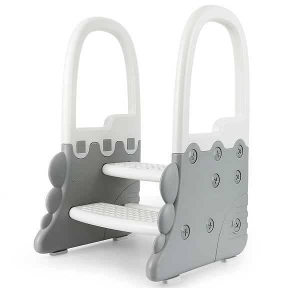 Toddler 2-Step Stool with Handrails, 2-in-1 Toddler Toilet Seat with Step Stool, Ultra-Stable Potty Chair Attachment, Adjustable Seat and Step Ladder