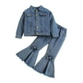 thumbnail image 1 of Toddler 2pcs Kids Girls Denim Jacket Jeans Set Outfits,3-8Y Baby Denim Button jacket Tops+ Elastic Waist Flare Jeans pants Set Kid Spring Fall Outfits Set, 1 of 8
