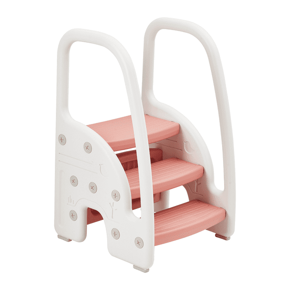 Toddler 3 Step Stool Kids Standing Tower, Plastic Stepping Stool Helper with Handles & Side Rails for Bathroom Sink Kitchen Counter, Non-Slip Step Stool for Toilet Potty Training, Lightweight