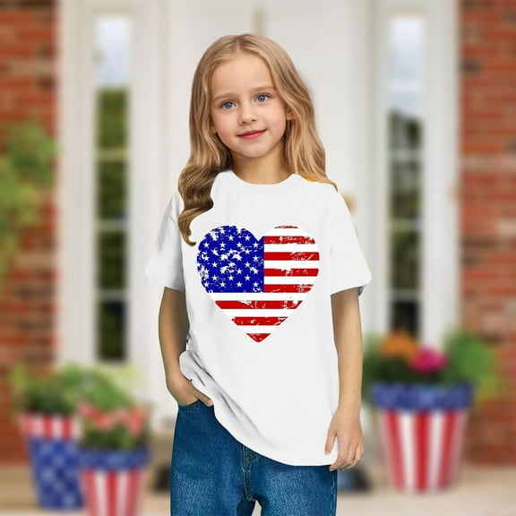 Toddler 4Th Of July Cotton T-Shirts Kids Fashion Independence Day Flag Patriotic Shirt Summer Cute Round Neck Casual Short Sleeve Tops White 7-8 Years