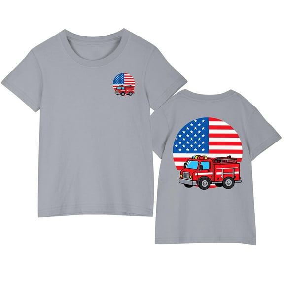 Toddler 4Th Of July Cotton T-Shirts Kids Independence Day Flag Printed Tees Boys Girls Summer Round Neck Short Sleeve Casual Top Gray 7-8 Years