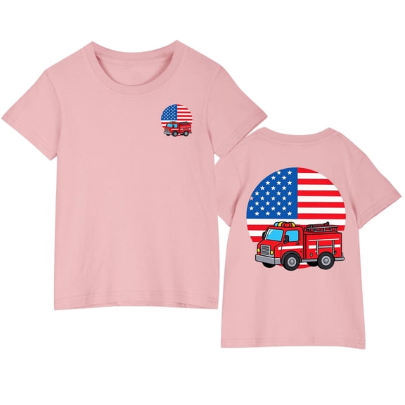 Toddler 4Th Of July Cotton T-Shirts Kids Independence Day Flag Printed Tees Boys Girls Summer Round Neck Short Sleeve Casual Top Pink 4-5 Years