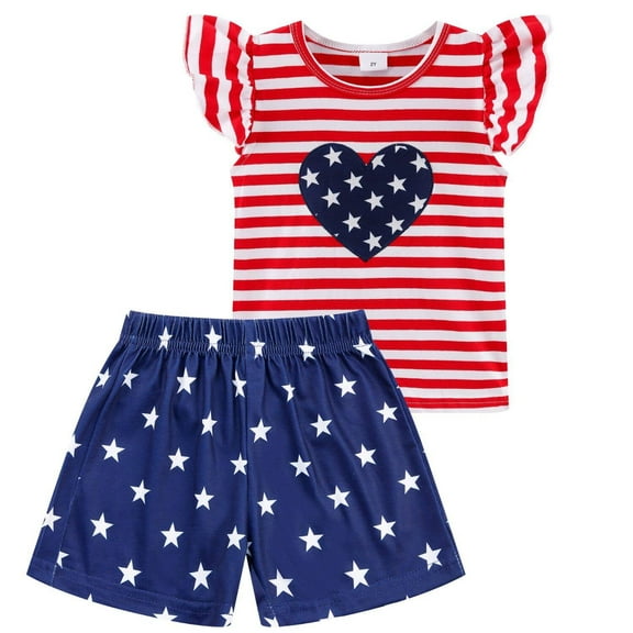 Sytepopcy 4th of July Outfit, Toddler Girl Patriotic Stars and Stripe, 5T