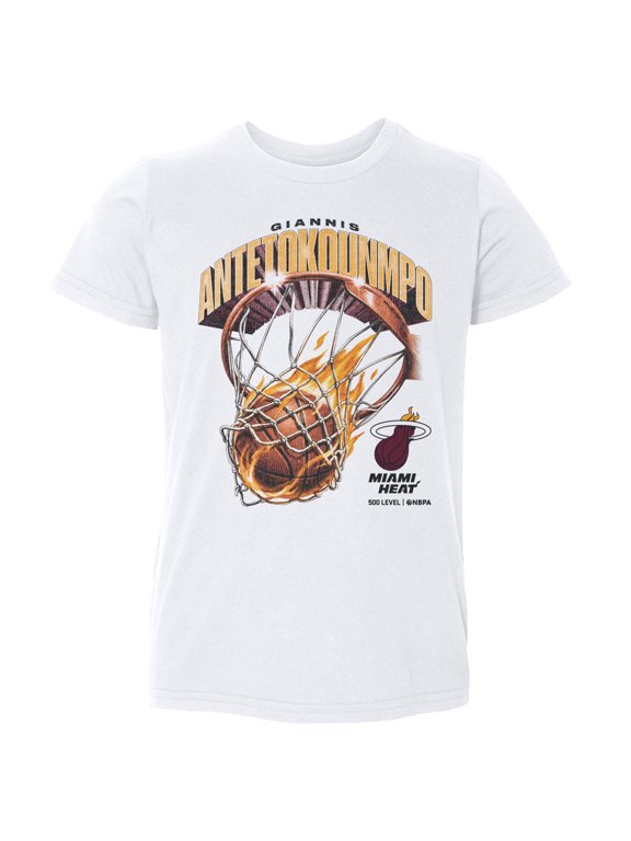 Toddler 500 Level Giannis Antetokounmpo White Miami Heat On Fire T-Shirt