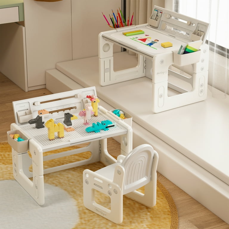 Toddler Activity Table and Chair Set Height Adjustable Children Play Table with Building Blocks Large Writing and Drawing Board Walmart