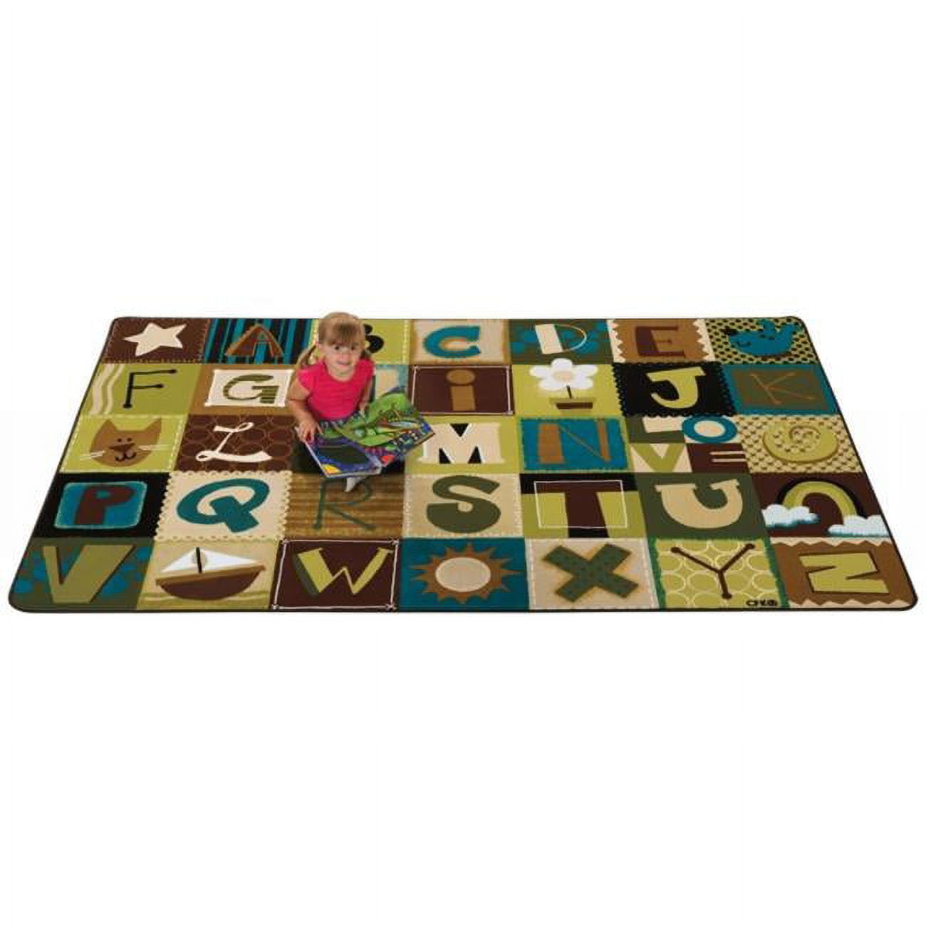 Alphabet Blocks Brown and Green Tufted Synthetic Kids Rug 4' x 6'