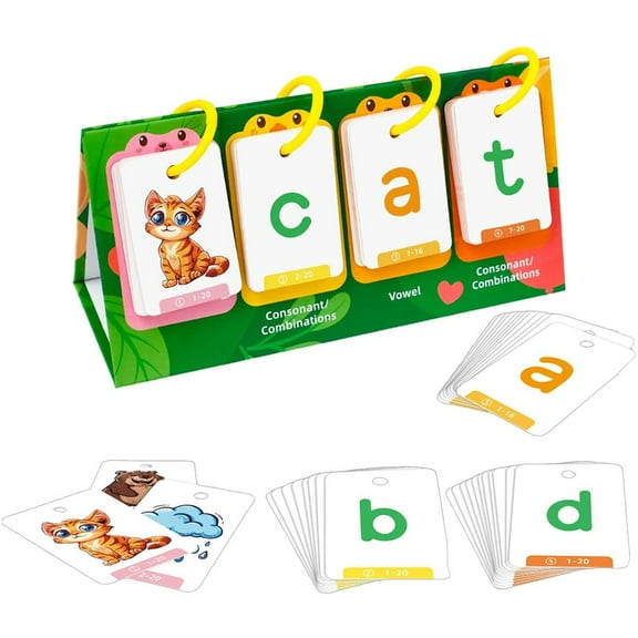 Toddler Alphabet Flash Cards With 80 Phonics Words Building Games, Educational Learning Tool For Preschool Literacy Activity