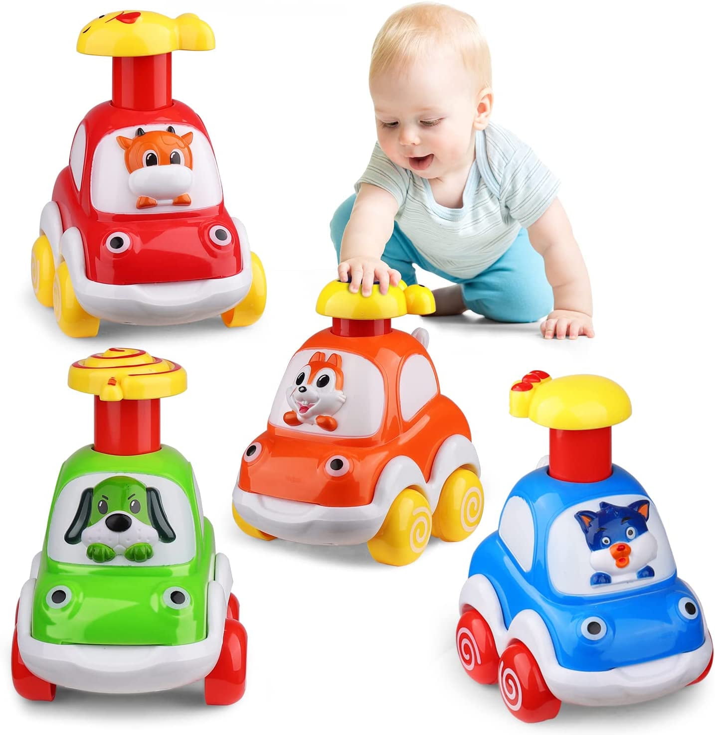 Toddler Animal Car Toys for 1 2 3 Year Old Boys, Press and Go