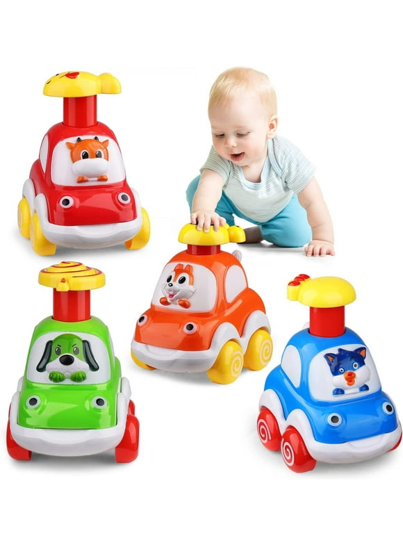 Toddler Animal Car Toys for 1 2 3 Year Old Boys, Press and Go Cartoon Truck Educational Toys for 1 Year Old Boy, Pull Back Cars Toys for Baby Gift Toys 12-24 Months