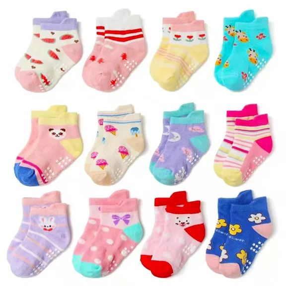 Toddler Ankle Socks With Grippers Non-Slip Low Cut Socks Kids Anti Slip Sticky Socks