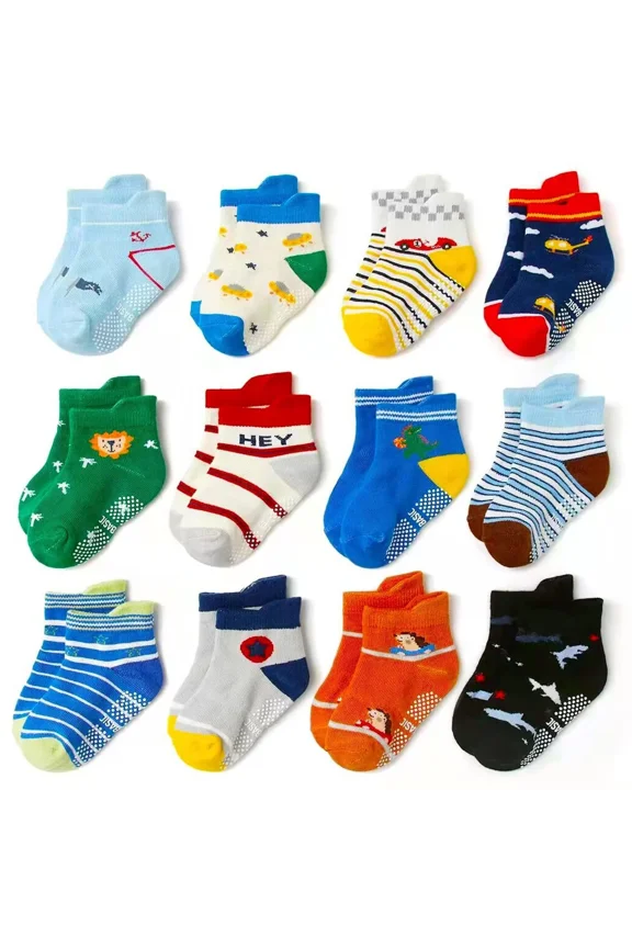 Toddler Ankle Socks With Grippers Non-Slip Low Cut Socks Kids Anti Slip Sticky Socks