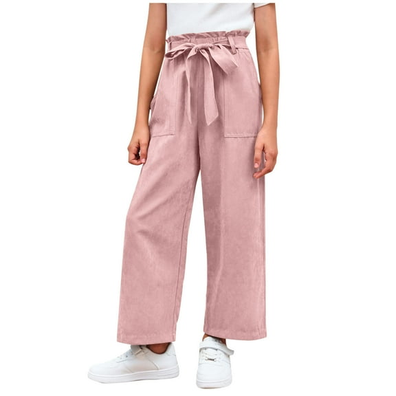Toddler Athletic Sweatpants New Teen Girls Plus Size Pants Lightweight Wide Leg High Waist Tie Knot Casual Loose Trousers with Pockets Pinky 120